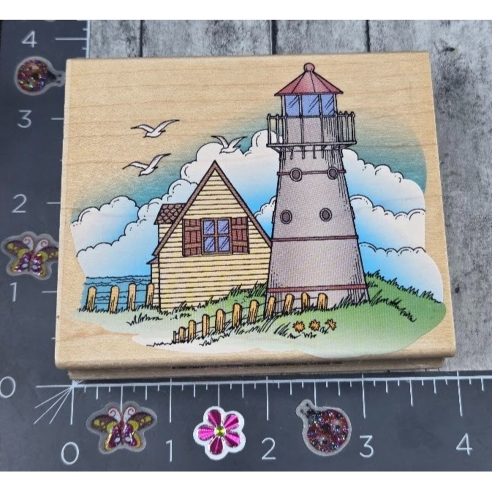 Hero Arts Lighthouse Scene H1055 1996 Birds House Rubber Stamp Wood #F11